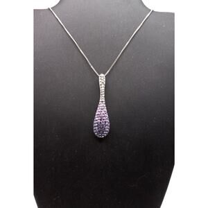 Sterling Silver Ombre Purple Crystal Teardrop Pendant Necklace 18” Box Chain 925